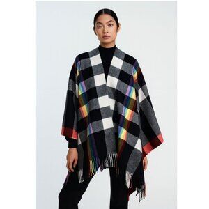 Black Checkered Rainbow Print Cashmere-feel Scarf Shawl Super Soft Cozy